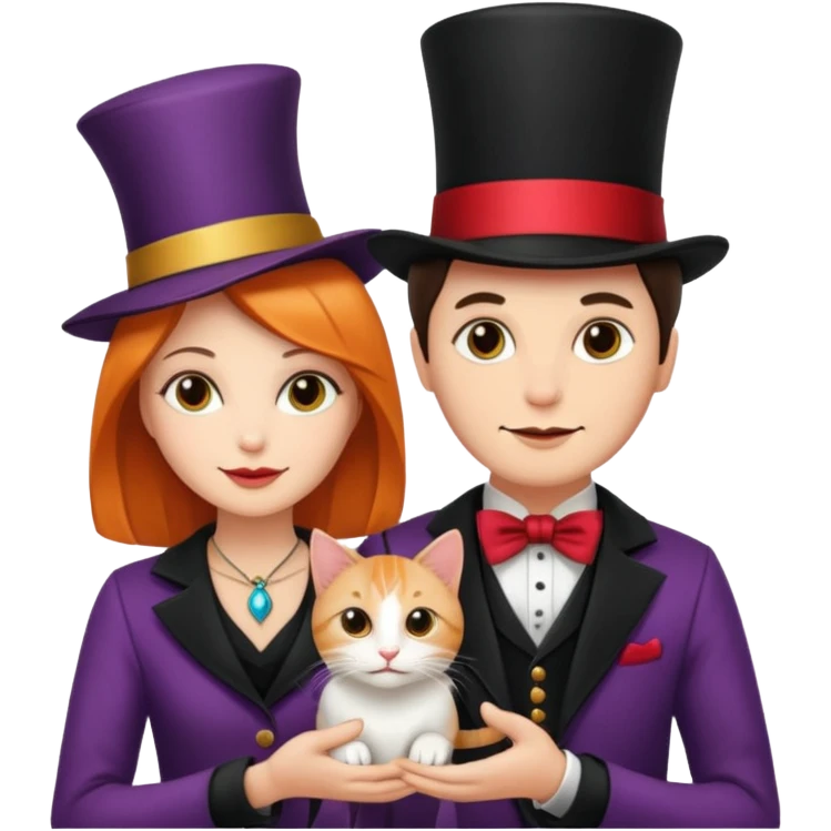 magician couple and their pet cat emoji