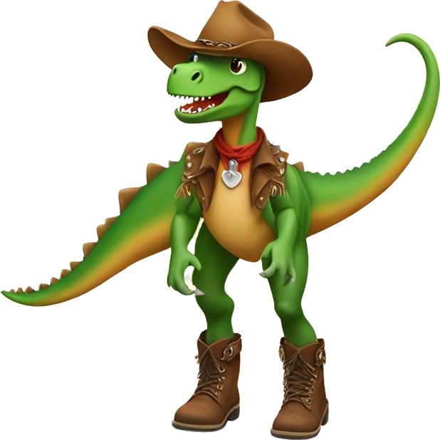 Dinosaur wearing western boots standing up emoji