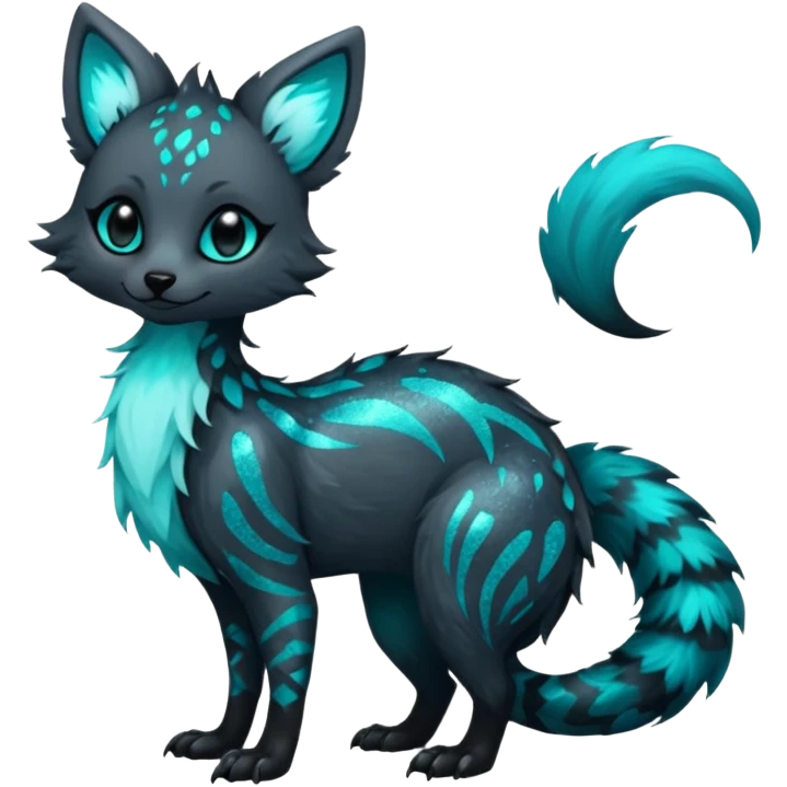 Feral Rare Fantasy Dark gothic spooky  sparkly shiny Vernid-Trico-species by LiLaiRa, random markings, tufted tail, tufted ears, full body emoji