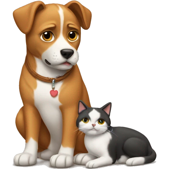 Perro con un gato emoji