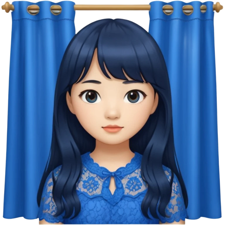 Long hair asian girl with curtain bangs with a blue lace top on  emoji