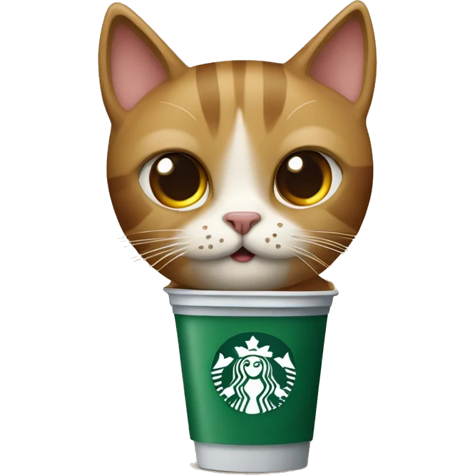 un gato con anteojos agarrando un vaso de starbucks emoji