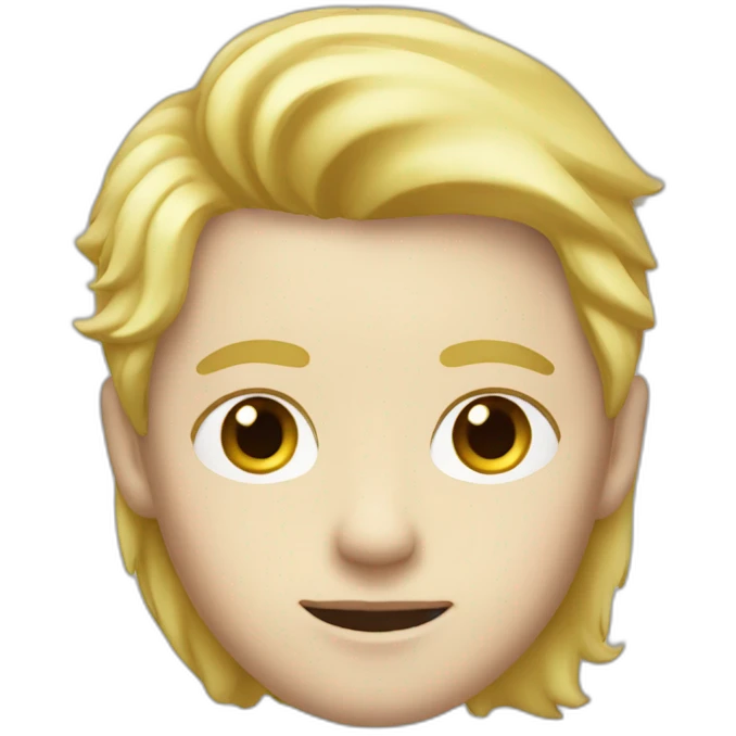 A boy wearing a white muzzle, blond hair.  emoji