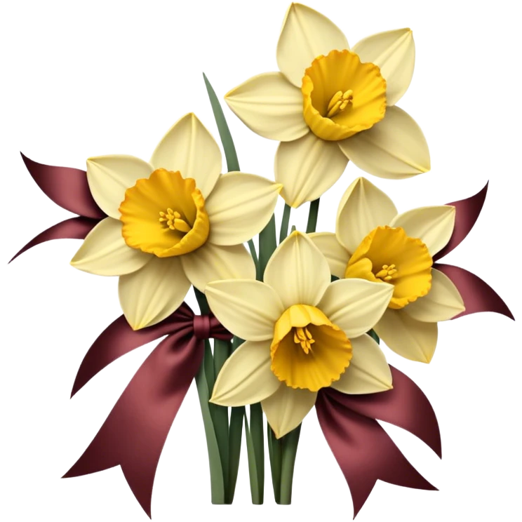 Soft yellow daffodils intertwine with faded burgundy ribbons, as brown butterflies rest on their petals. A warm, golden haze enhances the nostalgic charm. emoji