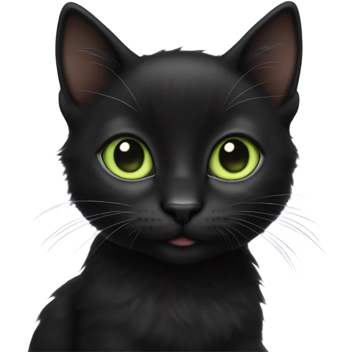Black kitten soft happy light green big eyes emoji