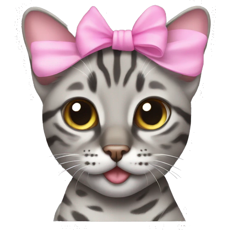 Grey bengal cat with pink bow on its head emoji