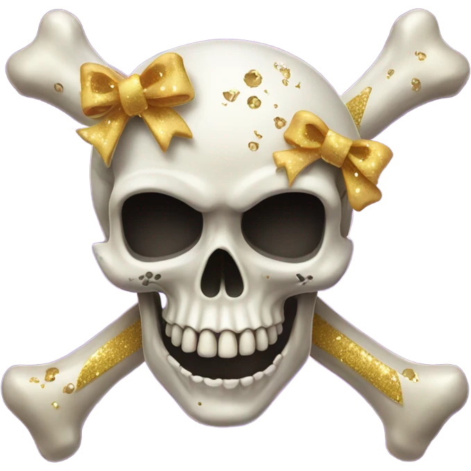 Crossbones skull with a bow and sparkles emoji