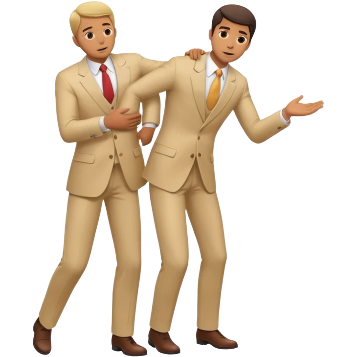Full body shot of a man giving another man the Heimlich maneuver from behind, with both men wearing skin colored suits emoji