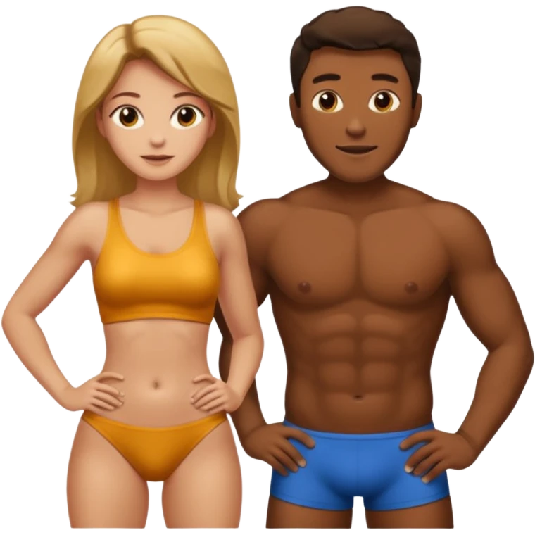Homem de costas sem camisa,com uma mulher ajoelhada na frente dele emoji