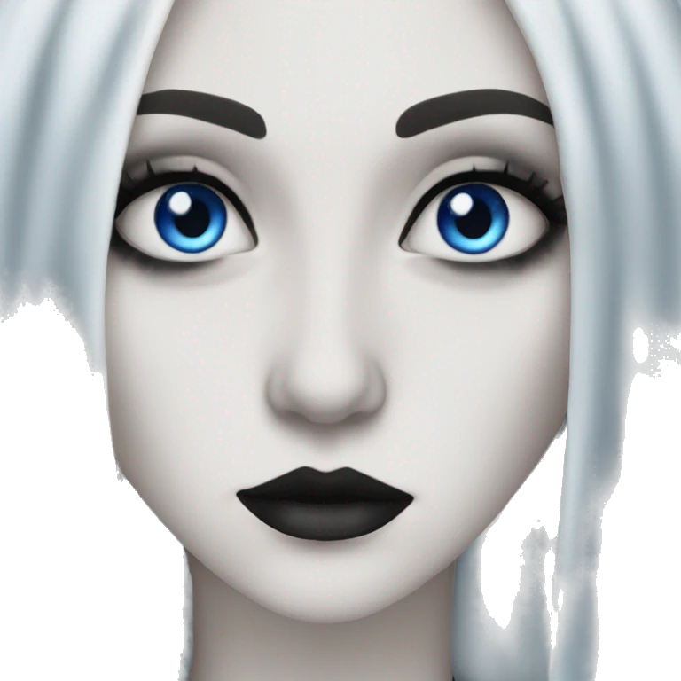 Pale white goth woman with blue eyes and long hair in trad goth makeup  emoji