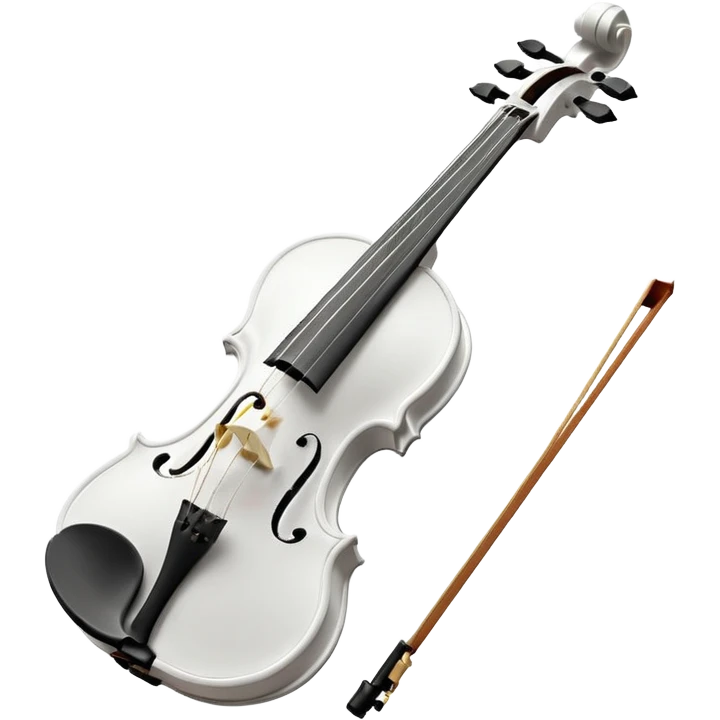 A pristine, pure white violin, highly detailed and elegant, subtle sparkle and soft glow, wearing a small festive New Year hat, animated style, 3D shading, high resolution, cheerful and festive mood, minimalistic background, perfect for Telegram premium emoji or sticker emoji