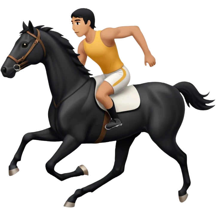 black horse chasing a running man, in realistic simple image style emoji