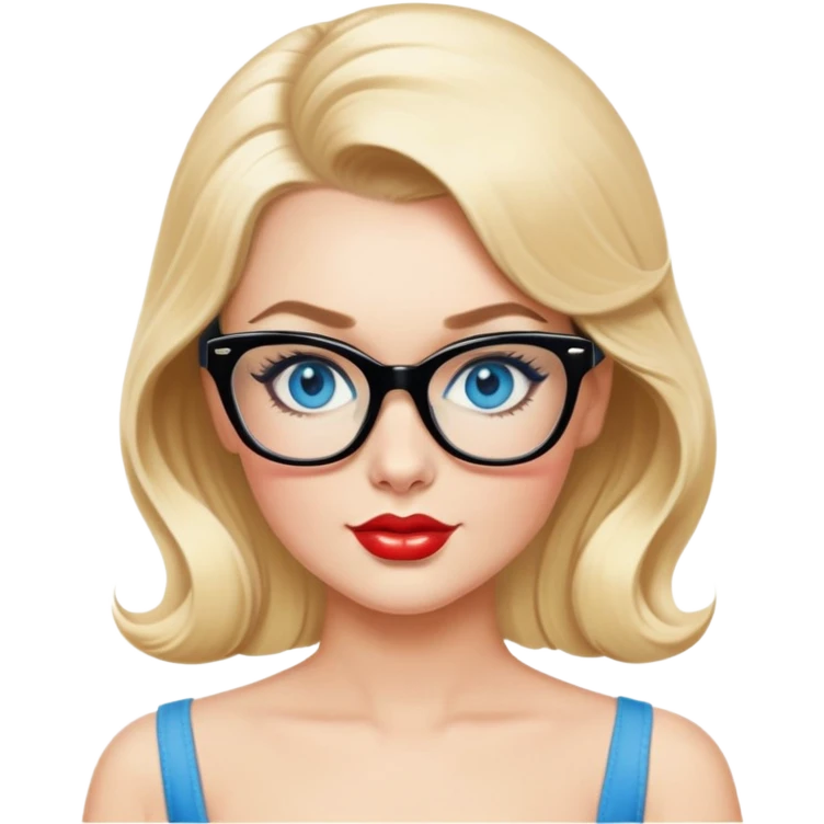 50's pin up,  blonde, black glasses and blue eyes full figure emoji