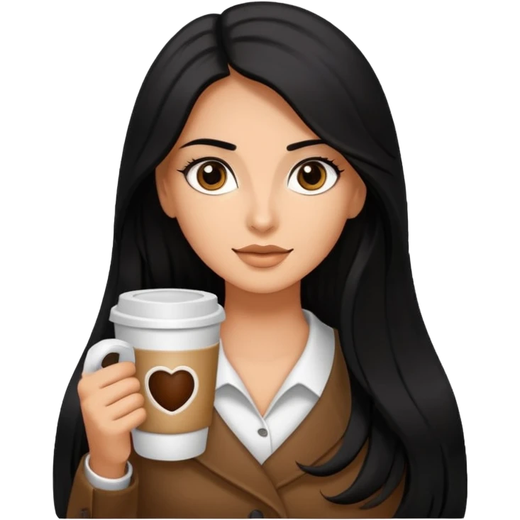 big black eyes and tanned skin brown hair glamorous long black hair with coffee  emoji