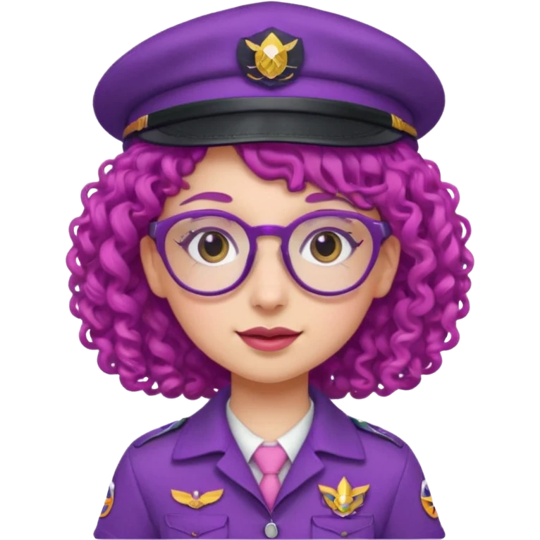 scout girl with pink scout uniform including hat, purple curly haired and glassess emoji