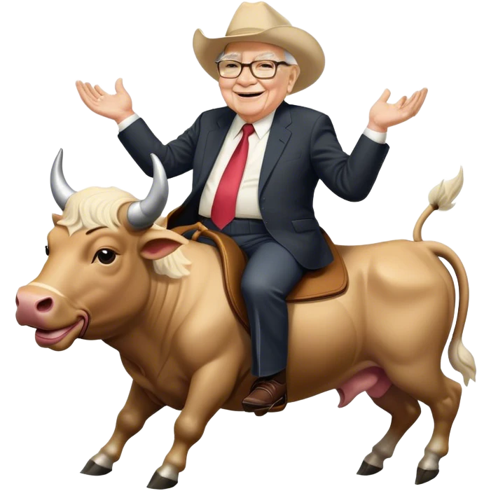 happy Warren Buffet riding bull emoji