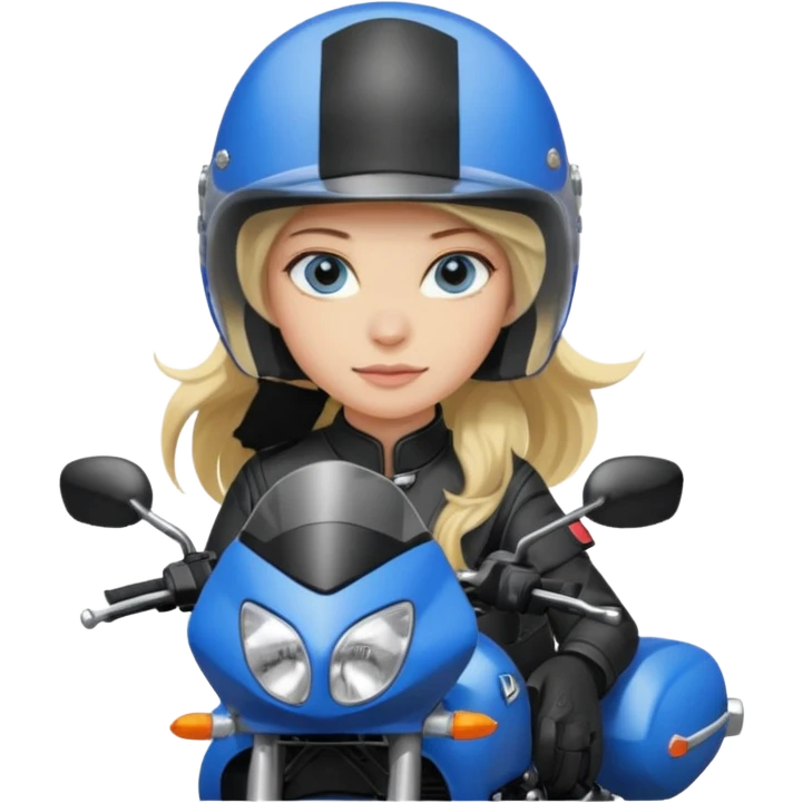 moça loira de cabelo comprido e olhos azuis com capacete em moto honda 150 preta emoji