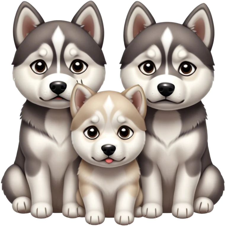 very sad three puppies 
huskies look pitifully emoji