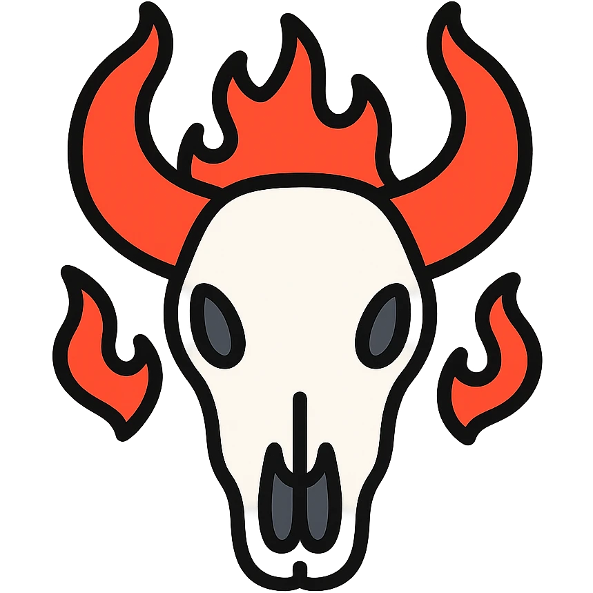 white bull skull with bright red-orange flaming horns emoji