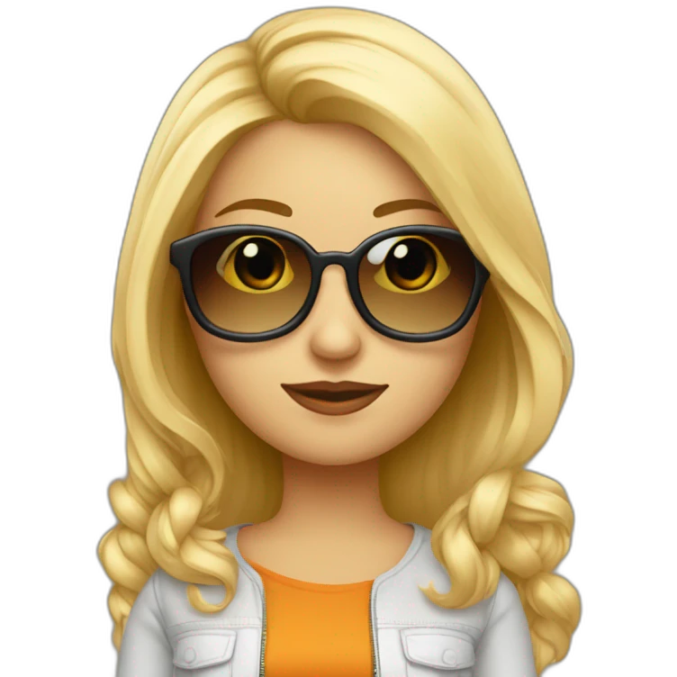 Mujer rubia pelo largo y cola alta y gafas emoji
