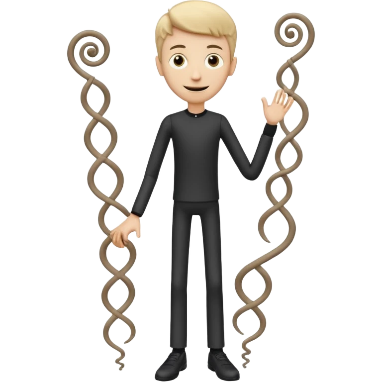 
Theo → “Thin Theo”

Aspetto Toon: Alto, esile, con un corpo filiforme quasi da marionetta. Il volto è sempre sorridente ma gli occhi sono due spirali ipnotiche. Cammina traballando come un cartone animato che sembra cadere ma non cade mai.
 emoji