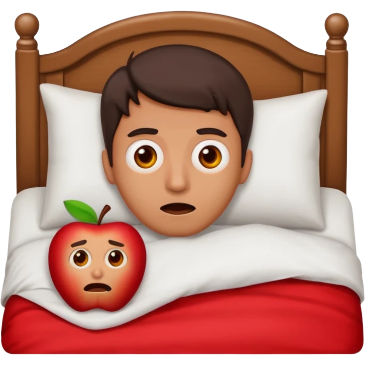 a man lying in bed, wide eyes, startled from a nightmare, apple style emoji emoji