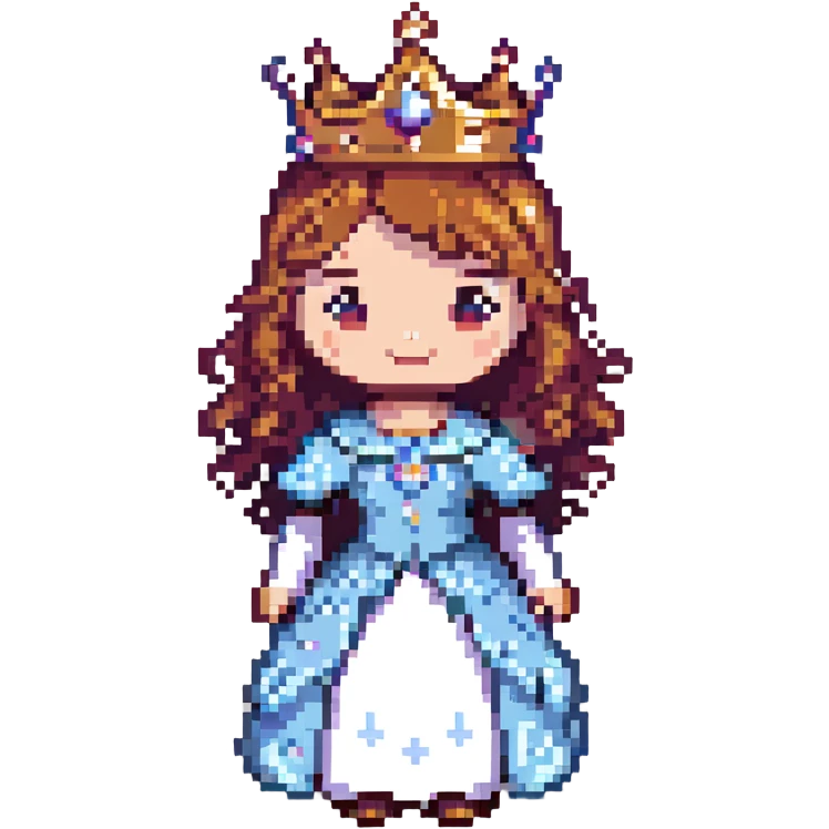princess in pixel art style, small and cute, simple crown emoji