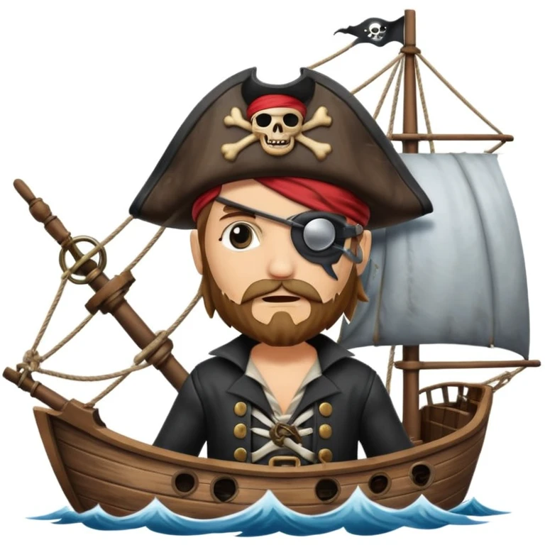 pirate with eye sailing a ship in strom sea background emoji