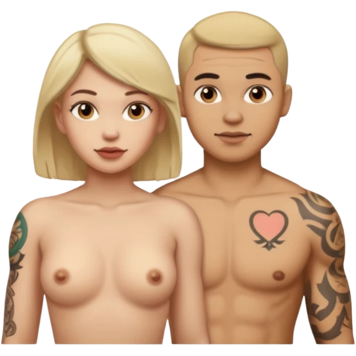 naked, tattoed female, female, male emoji