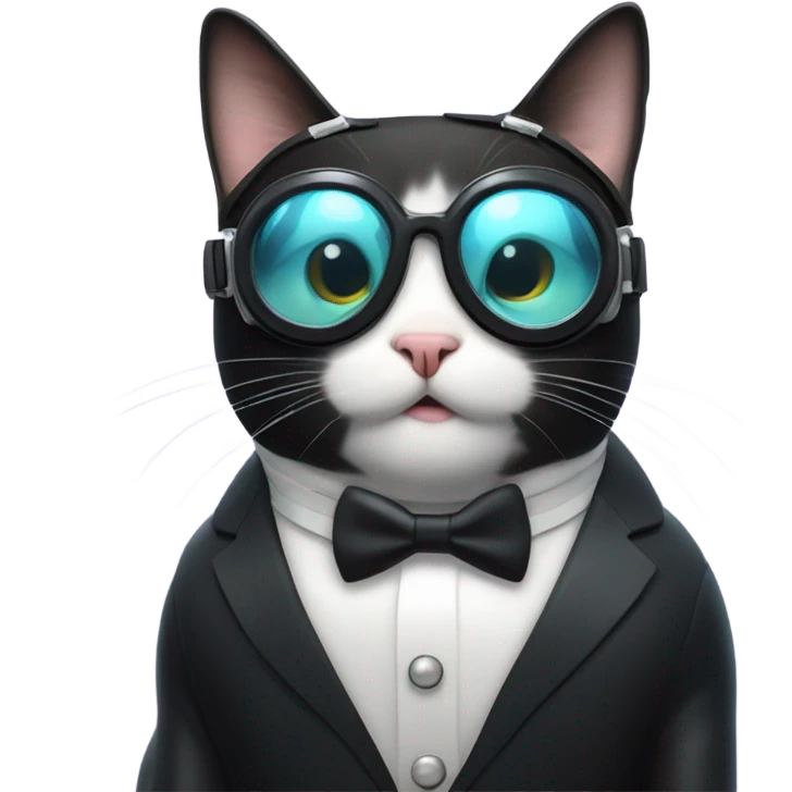 Tuxedo cat scuba diving emoji