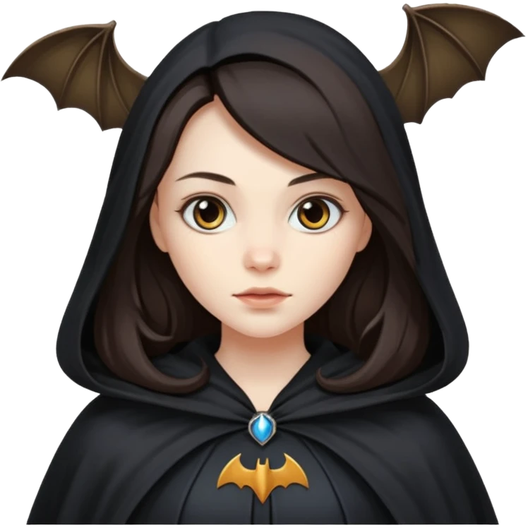 woman with long dark hair with a bat flying nearby emoji