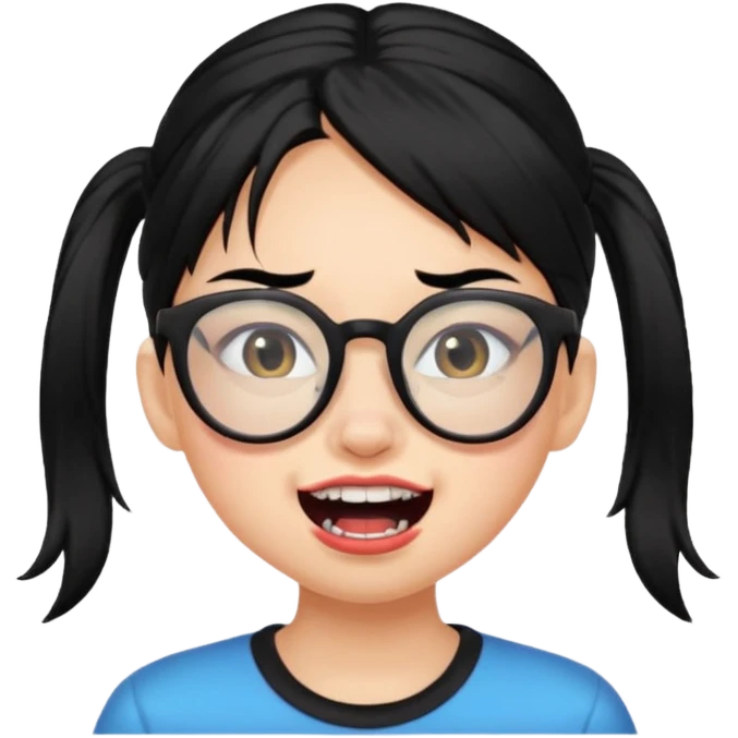못생긴 여자 아이덧니도 있음 안경씀 검은색머리 비듬 포니테일 emoji