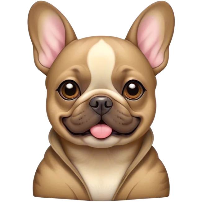 Cinematic Comical Fawn French Bulldog Portrait Emoji, Head tilted dramatically with an exaggeratedly amused expression, featuring a striking fawn coat with a subtle brindle pattern, wide, expressive dark eyes filled with playful disbelief, Simplified yet hilariously expressive features, highly detailed, glowing with a slightly sassy glow, high shine, dramatic yet playful, stylized with an air of cheeky charm, bright and endearing, soft glowing outline, capturing the essence of a spirited and over-the-top companion, so meme-worthy it feels like it could side-eye its way into internet fame instantly! emoji