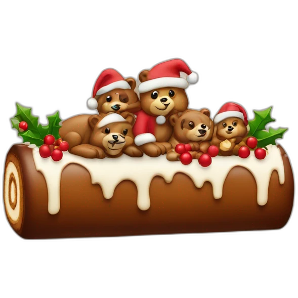 Une bûche de Noël avec 7 oursons en reliefs emoji