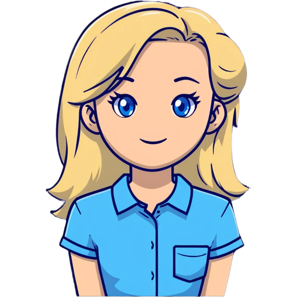 light gentle 20 year old girl in a shirt, light hair, blue eyes emoji