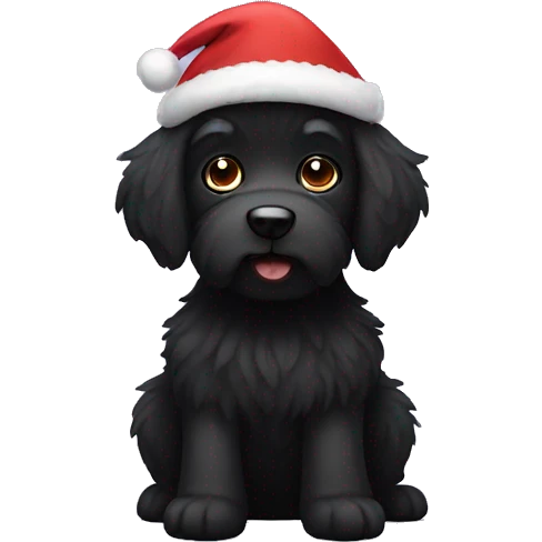 Black fluffy dog with Santa hat emoji