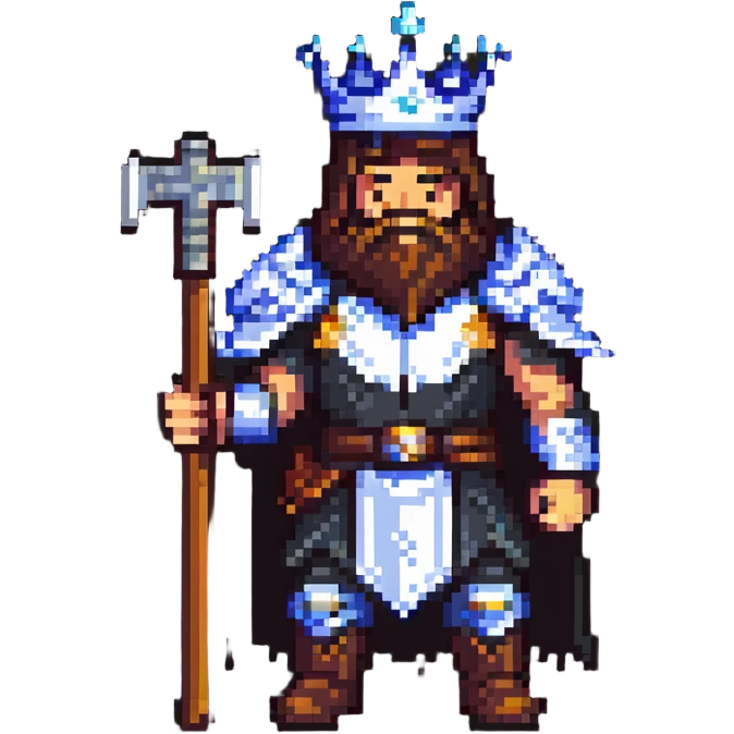 Battle-scarred war lord with crown and axe emoji