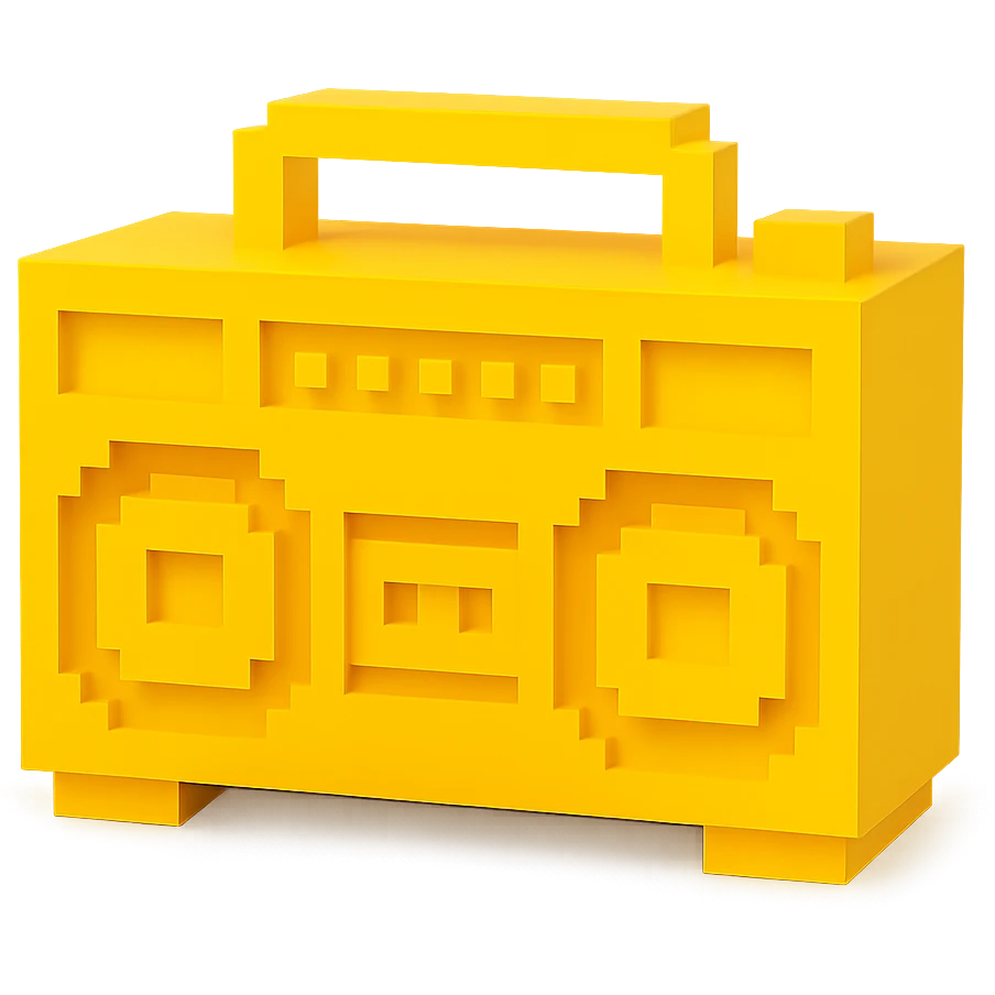 A boombox in voxel style, front view, yellow color emoji