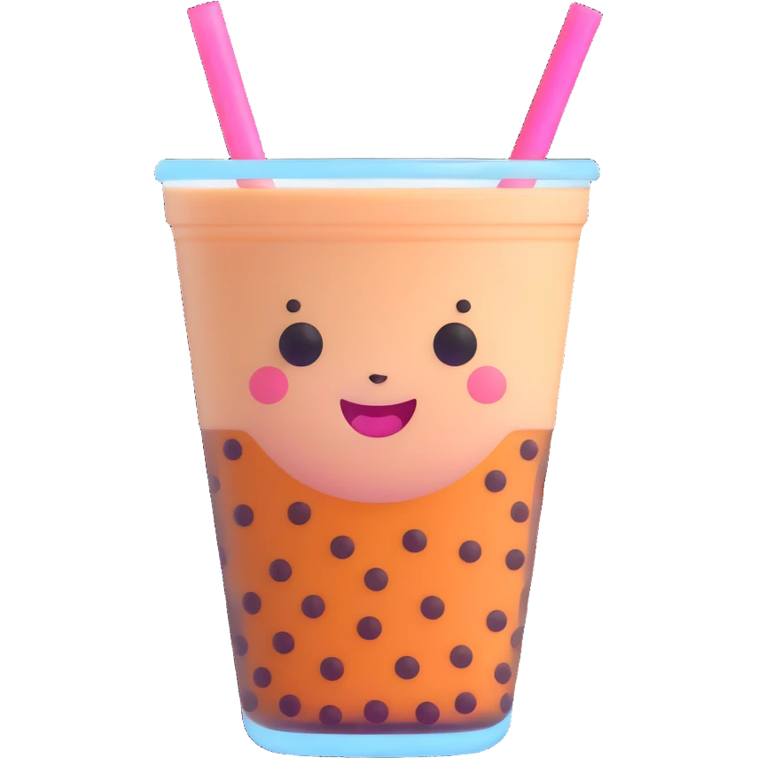 kawaii boba tea with a cute smiling face emoji
