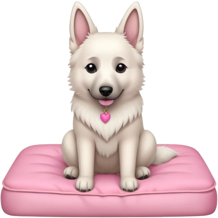 White belgian Shepard sit on a pink bed
  emoji