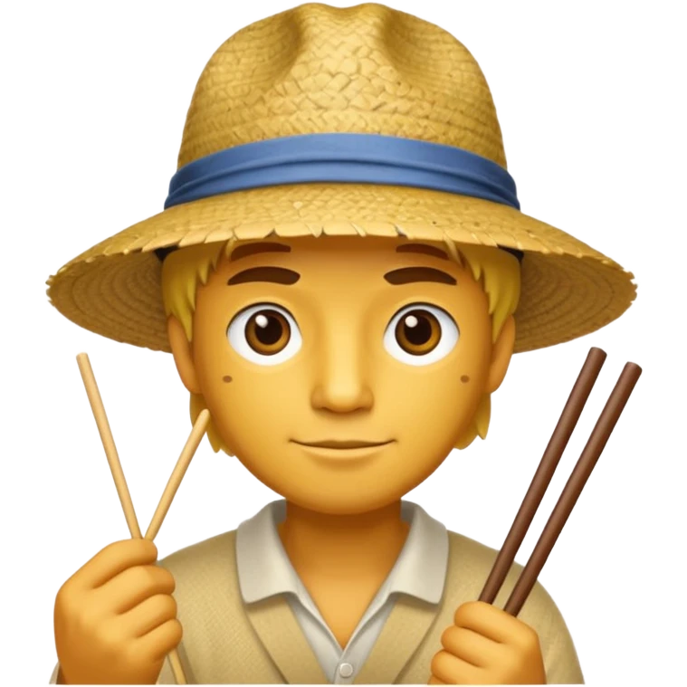 A yellow man wearing a straw hat holding chopsticks emoji