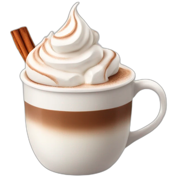white mug of hot chocolate with whipped cream and cinnamon emoji