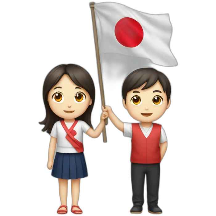 boy and girl holding Japanese flag emoji