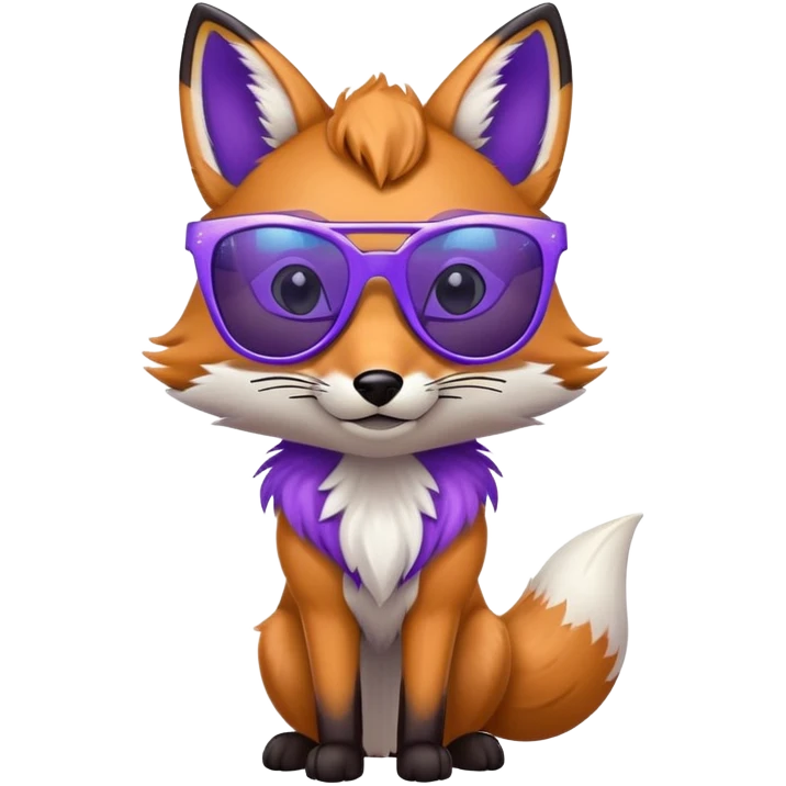 A cool fox with purple-blue fur, a glowing tail, a silver star on its forehead, and stylish sunglasses, looking confident emoji
