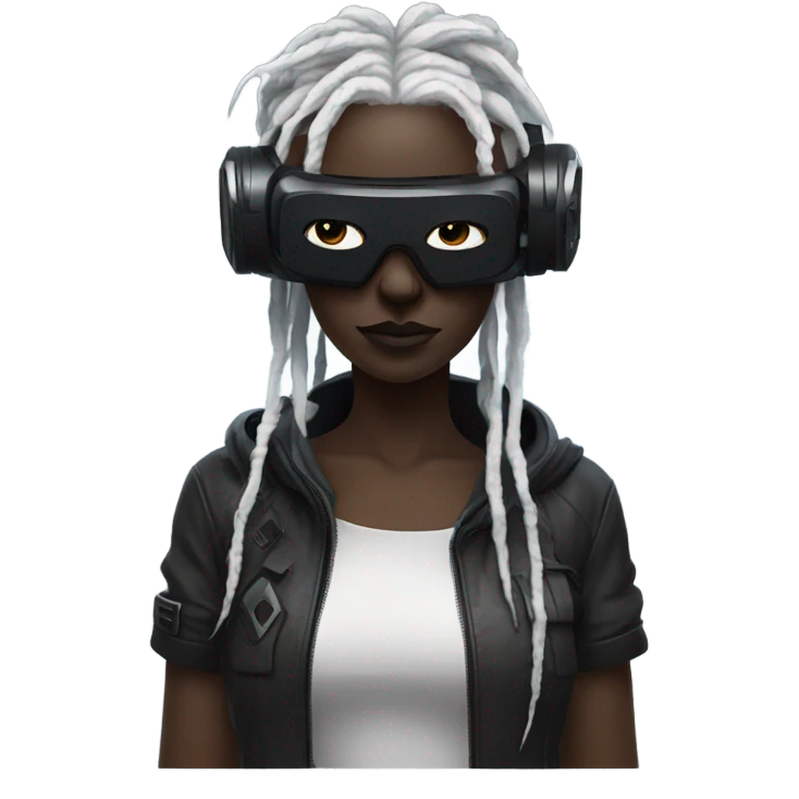 cyberpunk woman, black skin, white dreadlocks, wearing RGB vr headset emoji