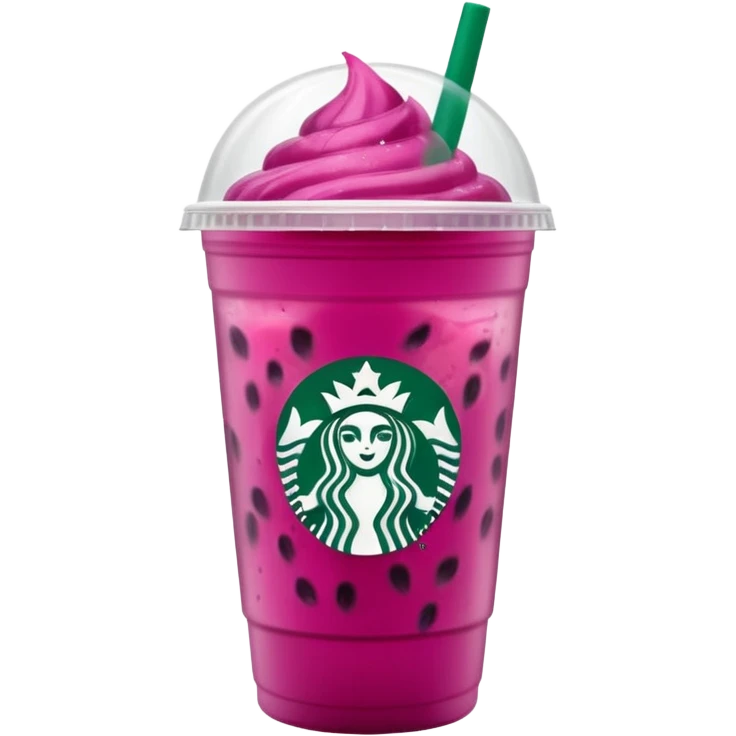 Starbucks dark pink dragonfruit refresher. white opaque lid. starbucks logo. emoji