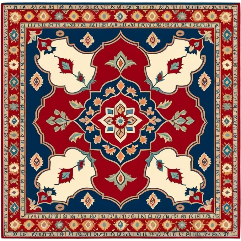 Cinematic Realistic depiction of a richly patterned Turkish carpet, rendered with exquisite details and vibrant colors, set against a soft, warmly lit background that emphasizes its artisanal craftsmanship emoji