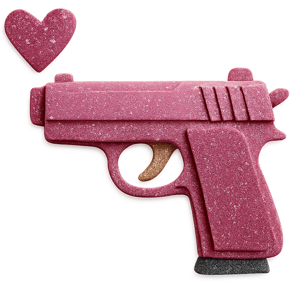 Add sparkling glitter details to the paper craft pink heart pistol, keeping the layered paper textures and handmade look, with no background. emoji