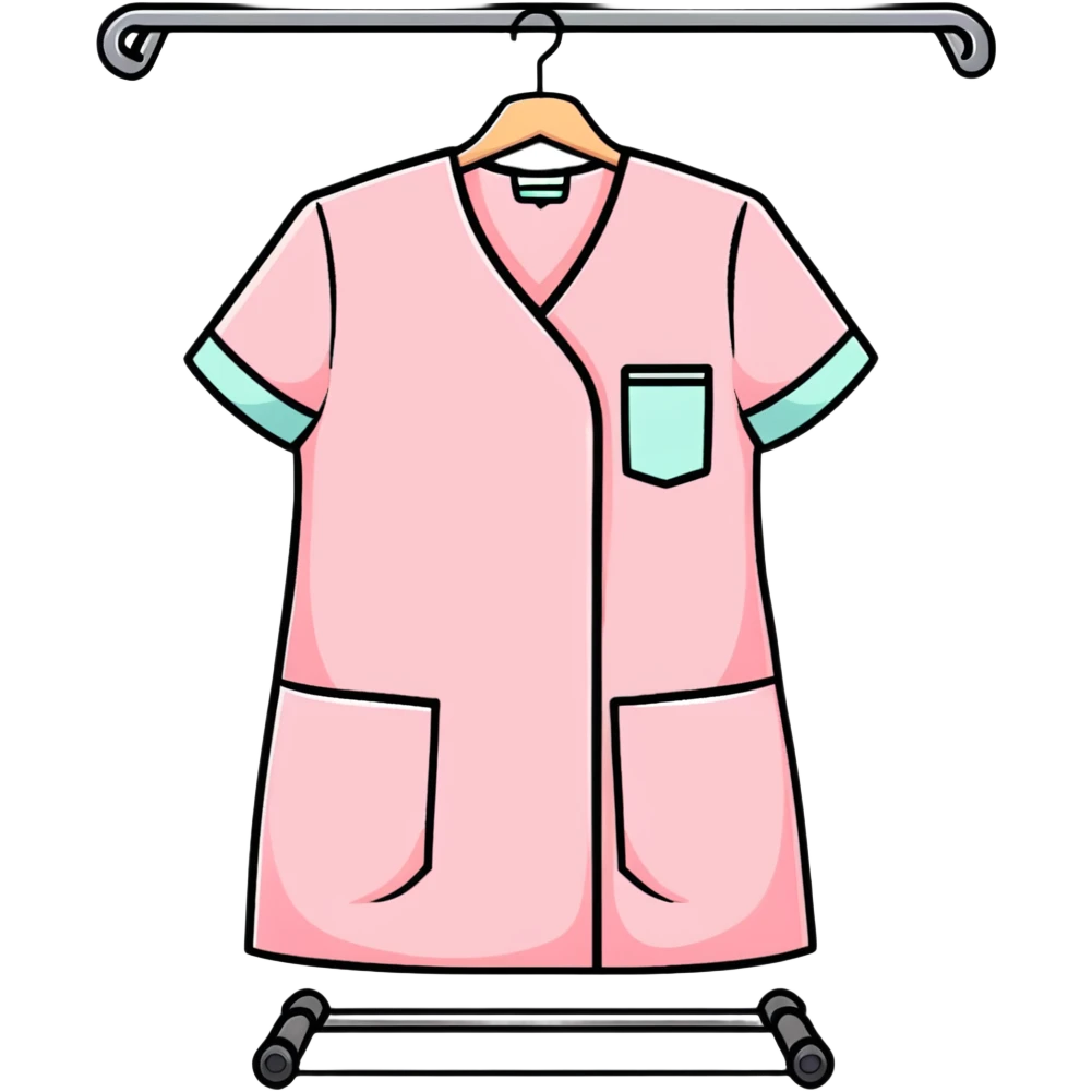 light pink medical scrubs uniform hanging on rack without any person emoji