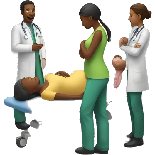 a woman gives birth and doctors stand nearby emoji